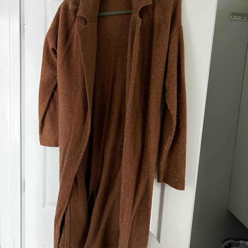 Margaret O’leary Cozy Brown Open Front Sweater